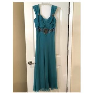 Badgley Mischka turquoise maxi dress